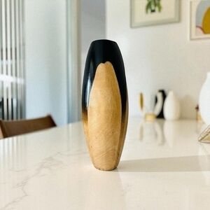 Tall Organic Wood Vase Scandinavian Modern Brown Tan 15" Thailand Dry Flowers